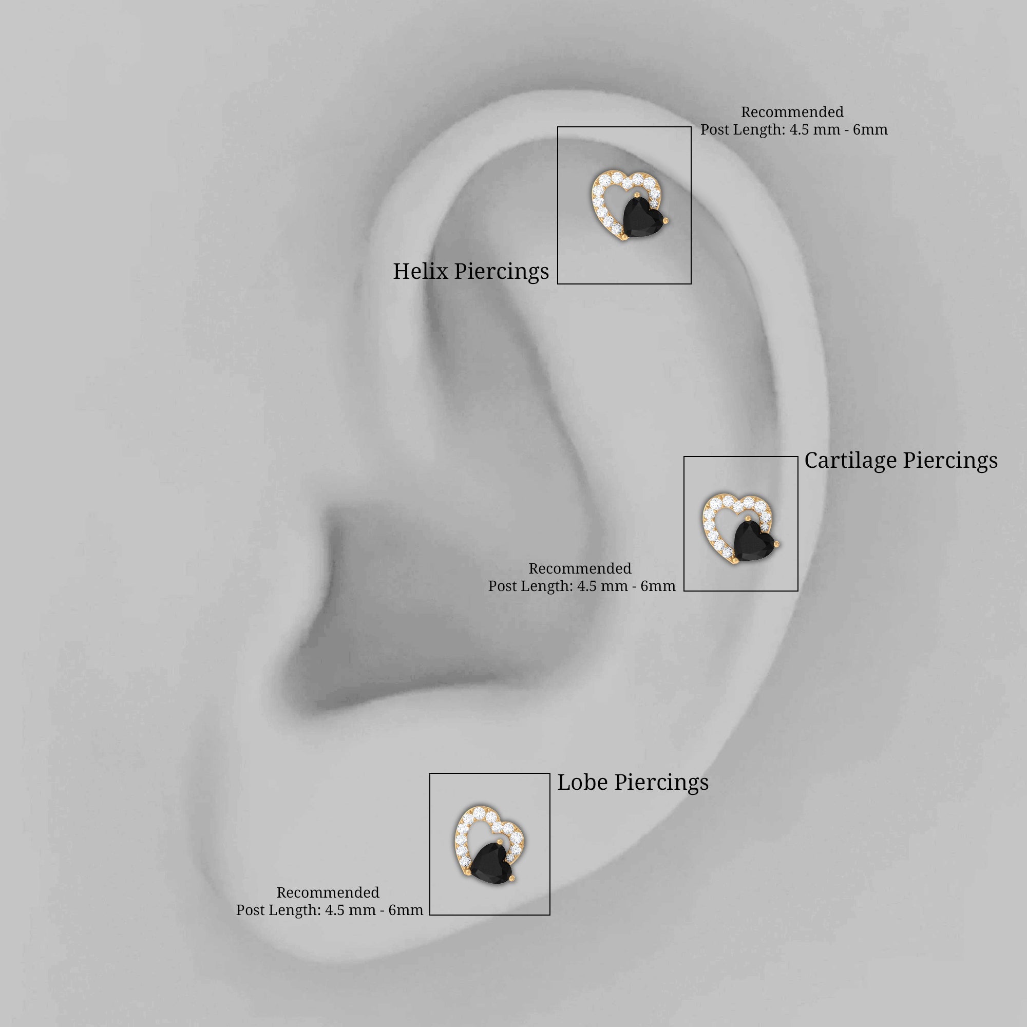 Black Onyx and Lab Grown Diamond Heart Helix Earring