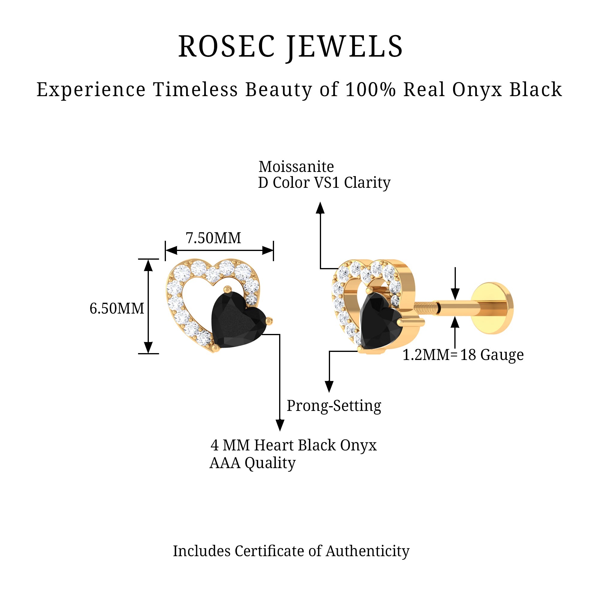 Black Onyx and Lab Grown Diamond Heart Helix Earring