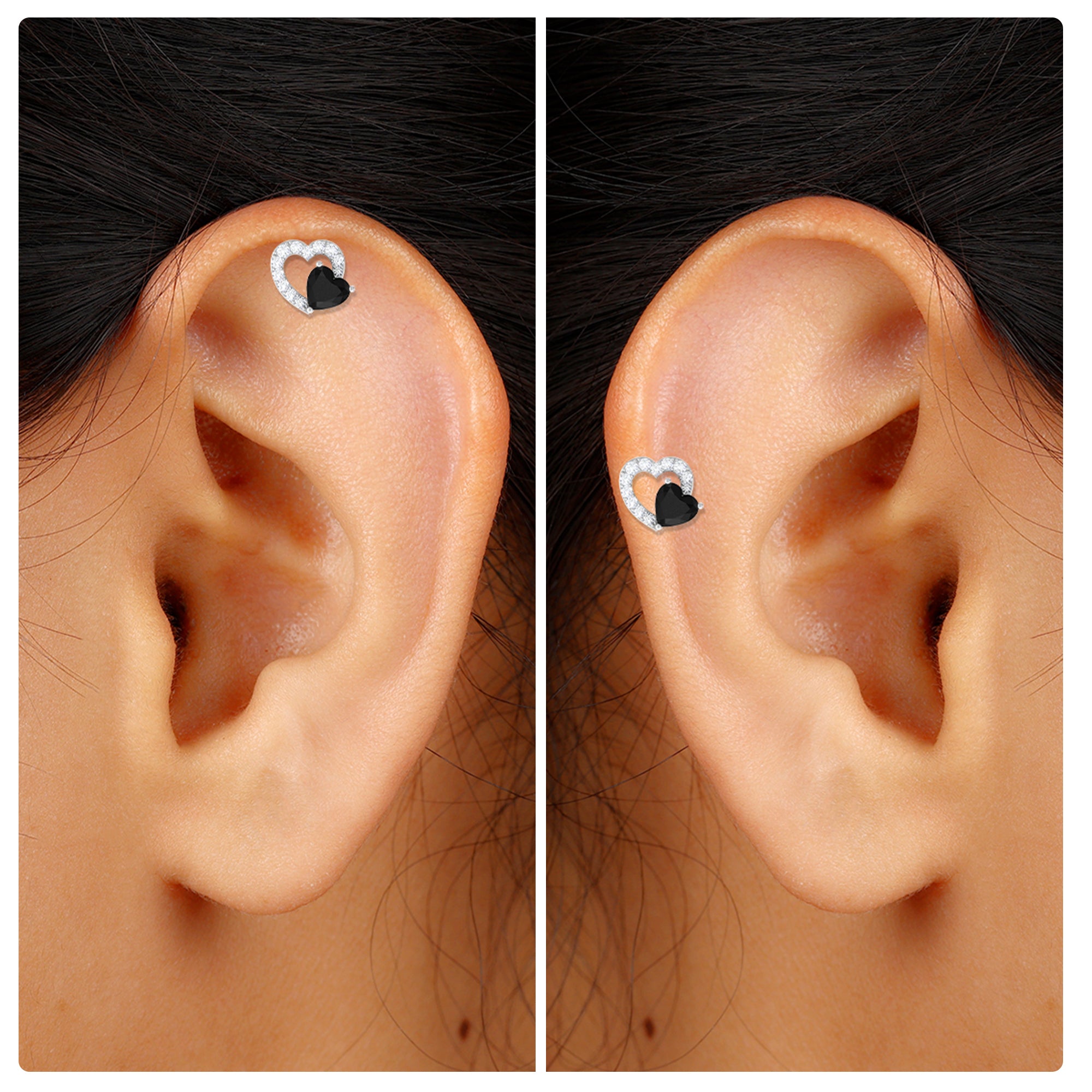 Black Onyx and Lab Grown Diamond Heart Helix Earring