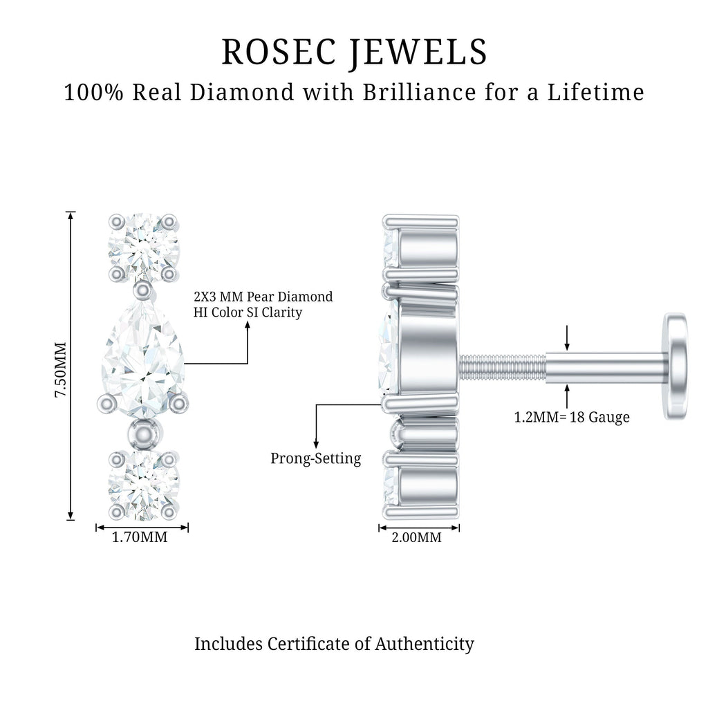 Natural Three Diamond Cartilage Earring with Flat Back