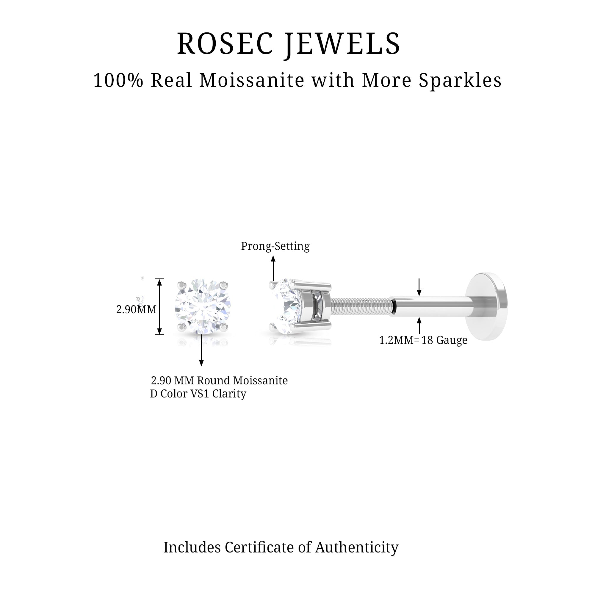 Tiny Round Moissanite Conch Earring with Flat Back