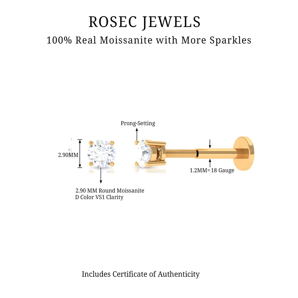 Tiny Round Moissanite Conch Earring with Flat Back