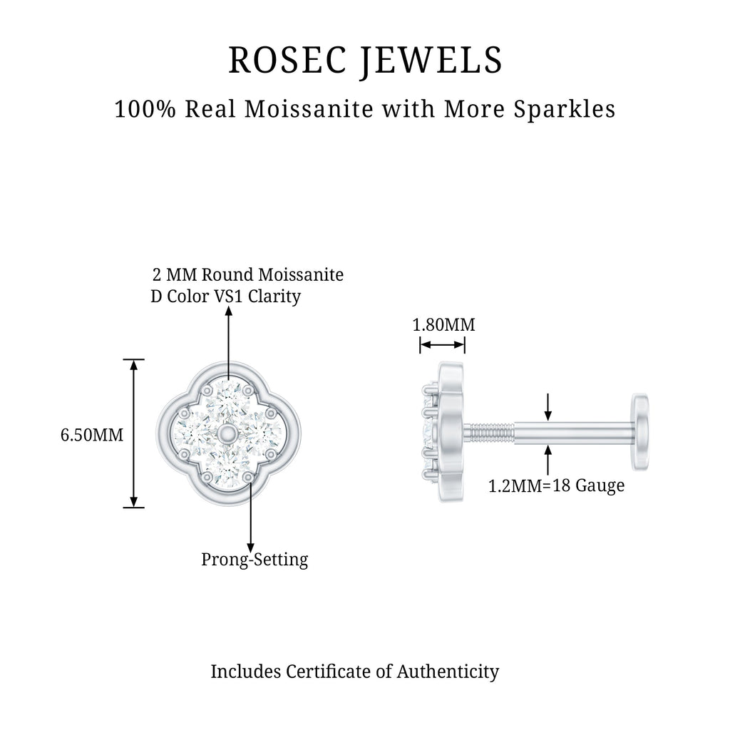 Moissanite Cluster Clover Earring for Helix Piercing