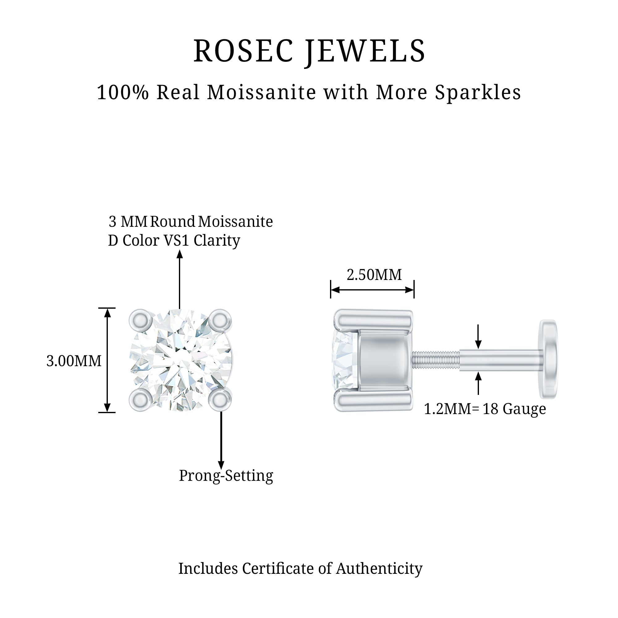 Dainty Moissanite Solitaire Conch Earring