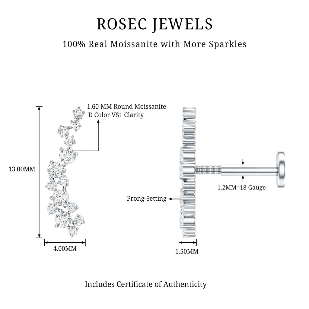 Certified Moissanite Cluster Crawler Earring For Her