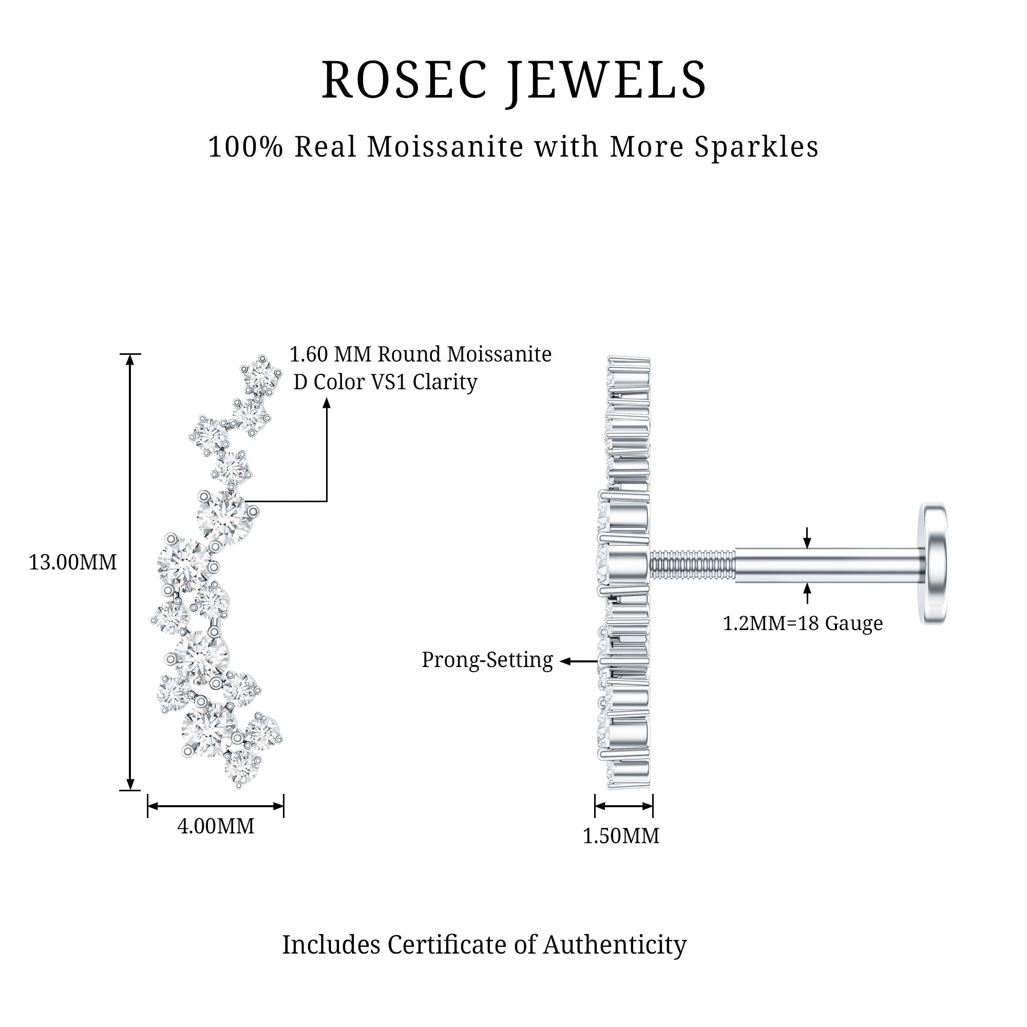 Certified Moissanite Cluster Crawler Earring For Her