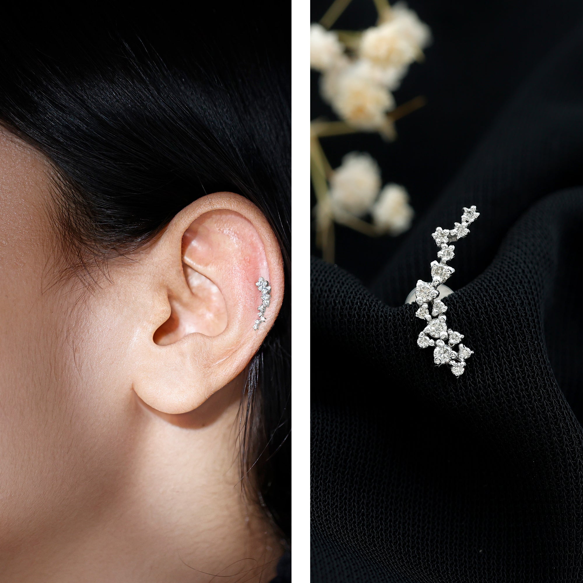 Certified Moissanite Cluster Crawler Earring For Her