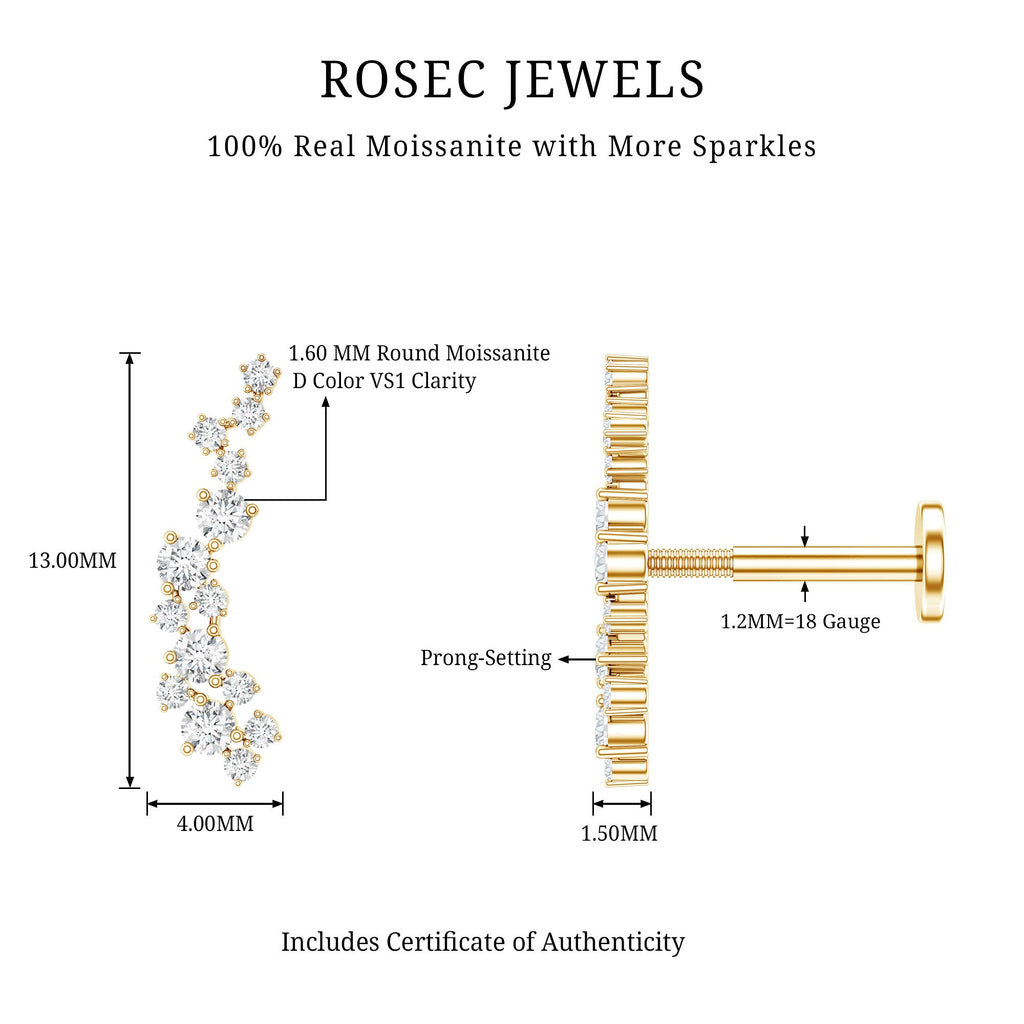 Certified Moissanite Cluster Crawler Earring For Her