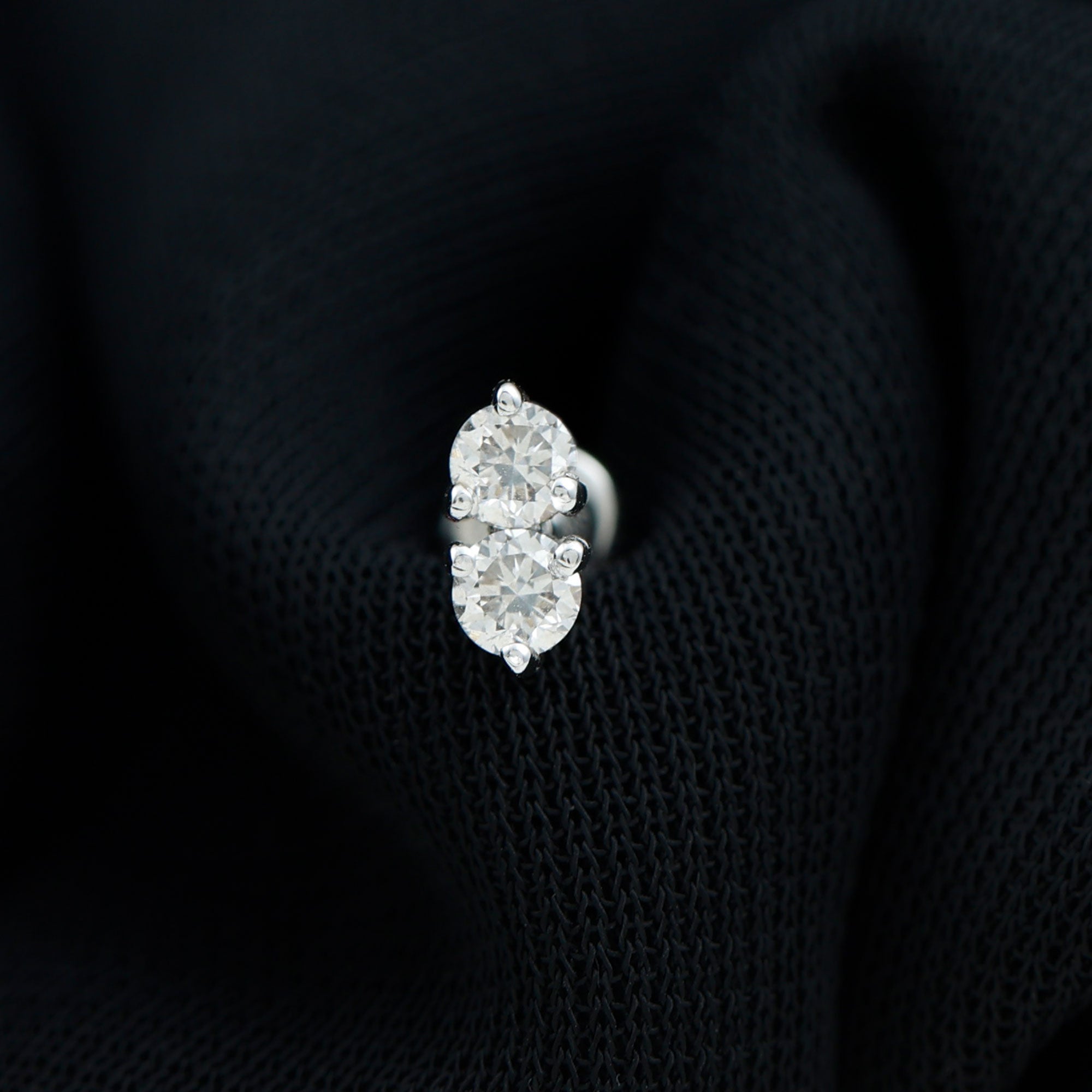 Minimalist Moissanite 2 Stone Earring for Tragus Piercing