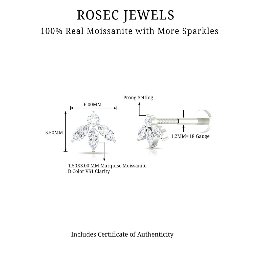Certified Moissanite Leaf Piercing Earring