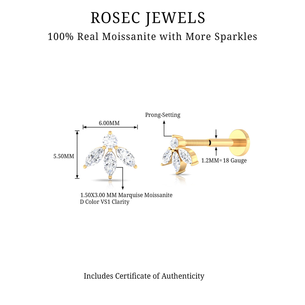 Certified Moissanite Leaf Piercing Earring