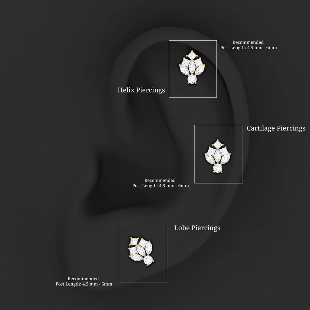 Moissanite Cluster Earring for Upper Lobe Piercing