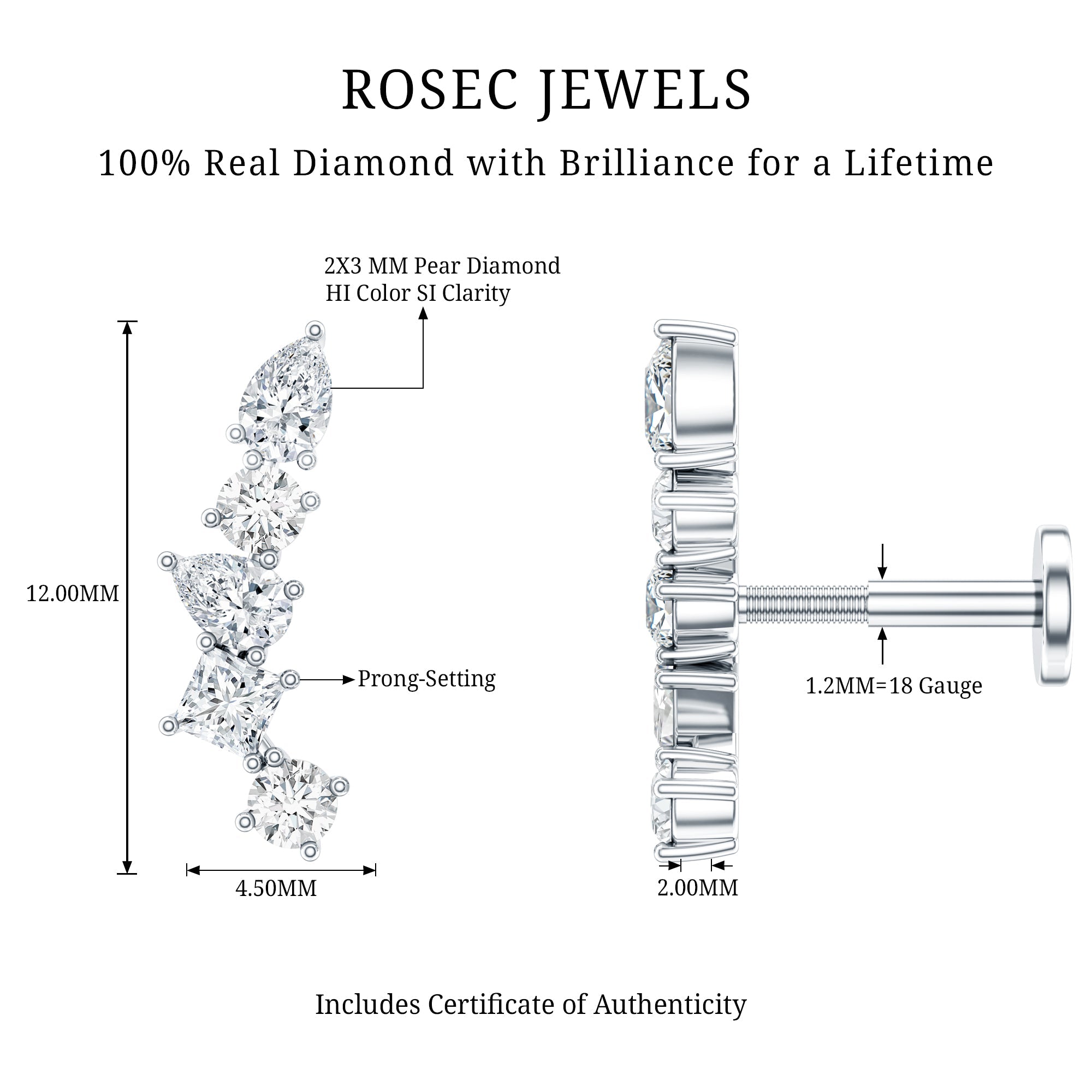 Unique Diamond Crawler Earring for Helix Piercing
