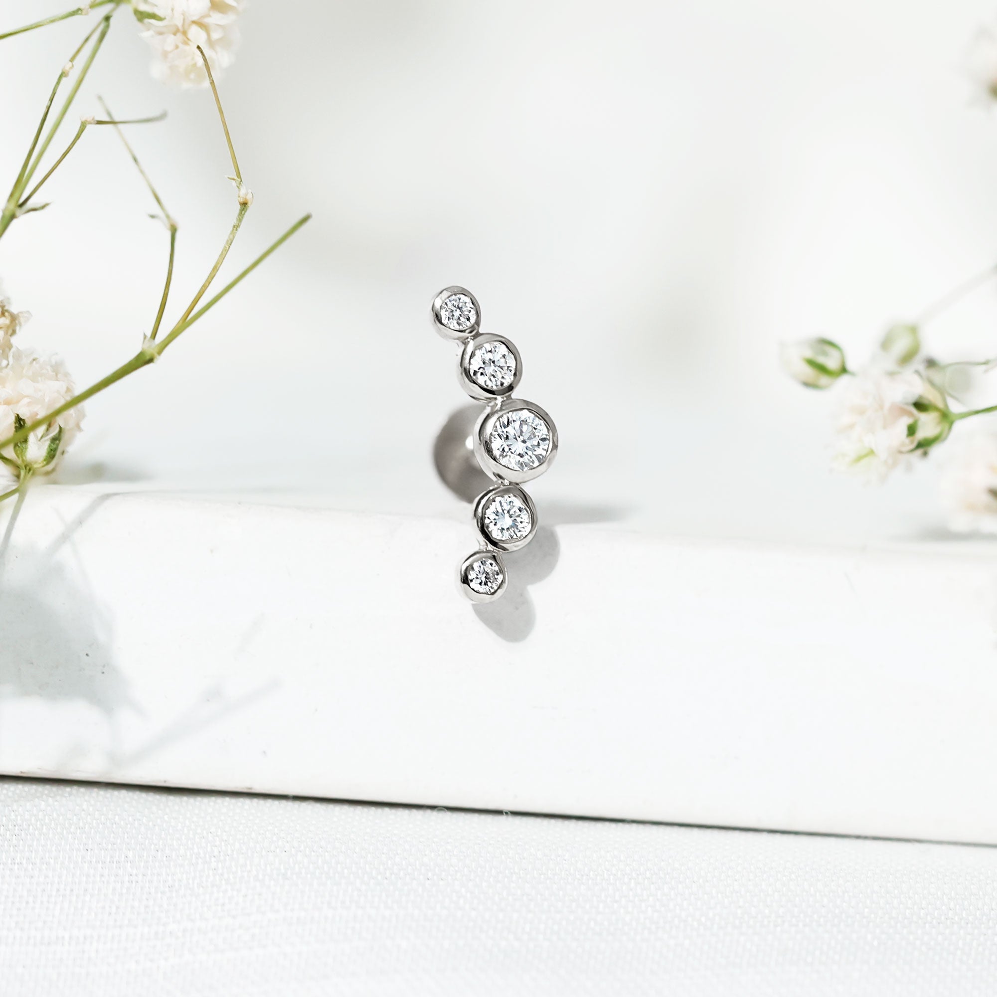 Graduated Diamond Ear Climber Earring in Bezel Setting