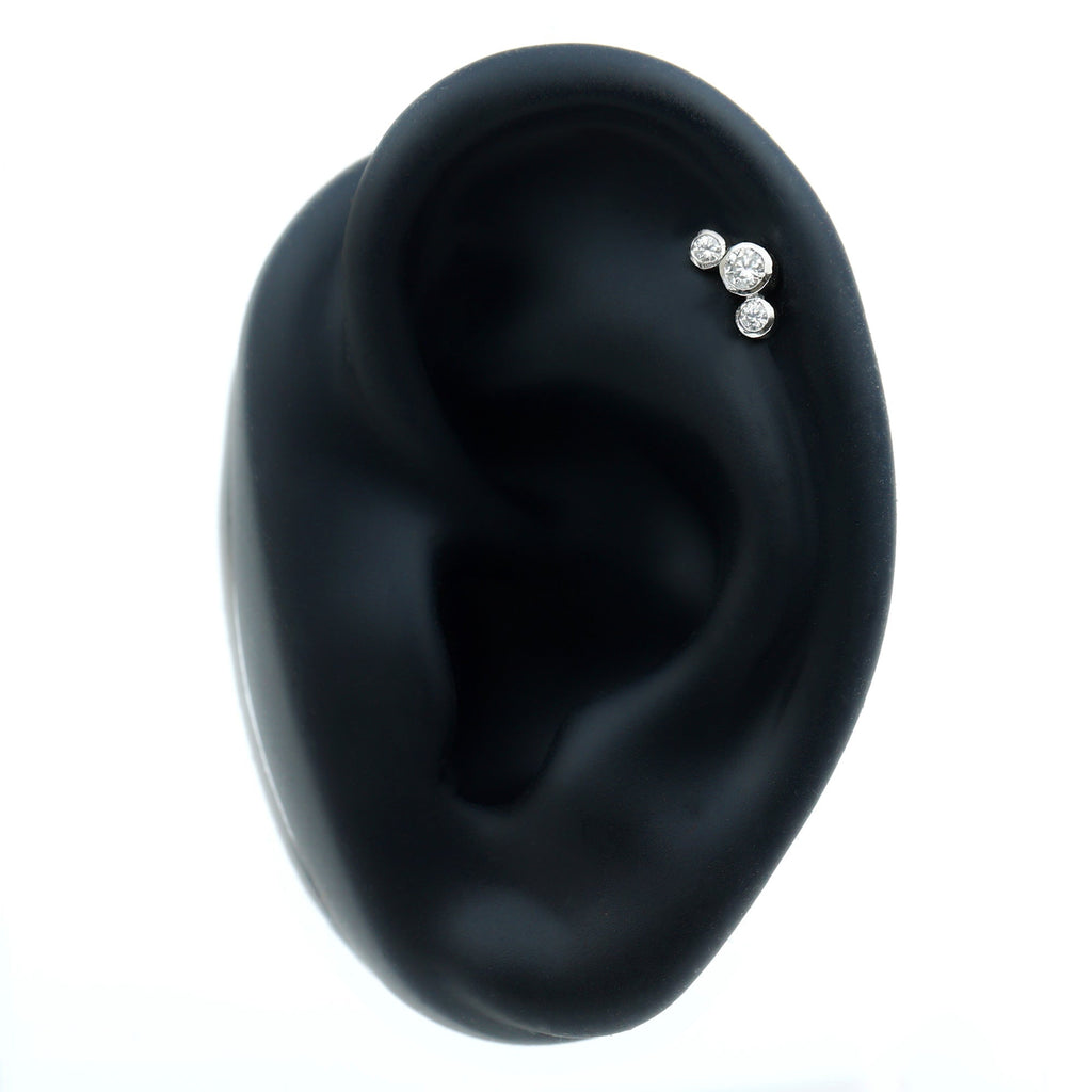 Bezel Set Diamond Three Stone Earring for Helix Piercing