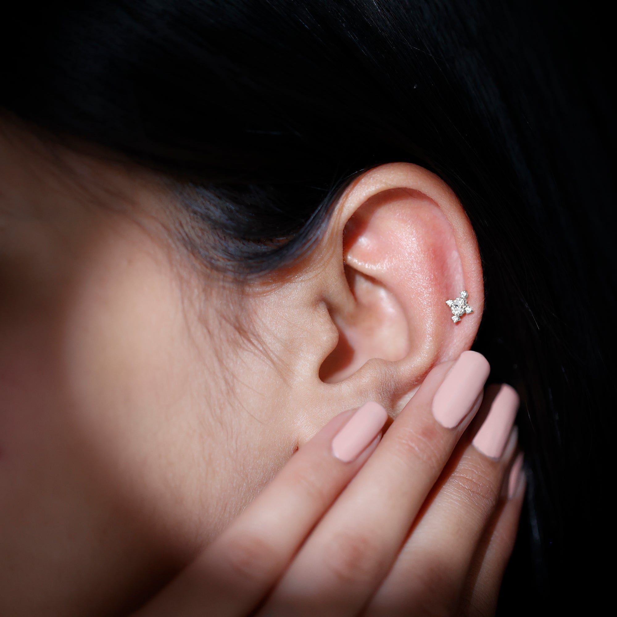 Vintage Inspired Oval Diamond Cartilage Earring