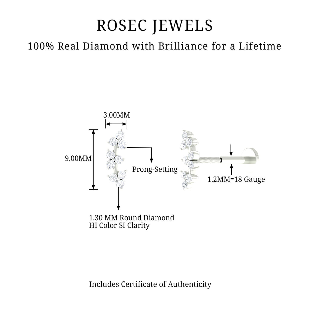 Simple Diamond Curved Helix Earring with Flat Back