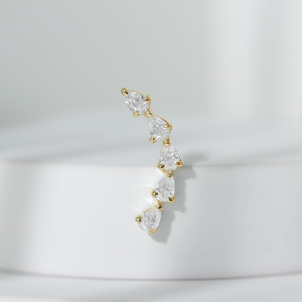 Pear Shape Diamond Crawler Earring for Cartilage Piercing
