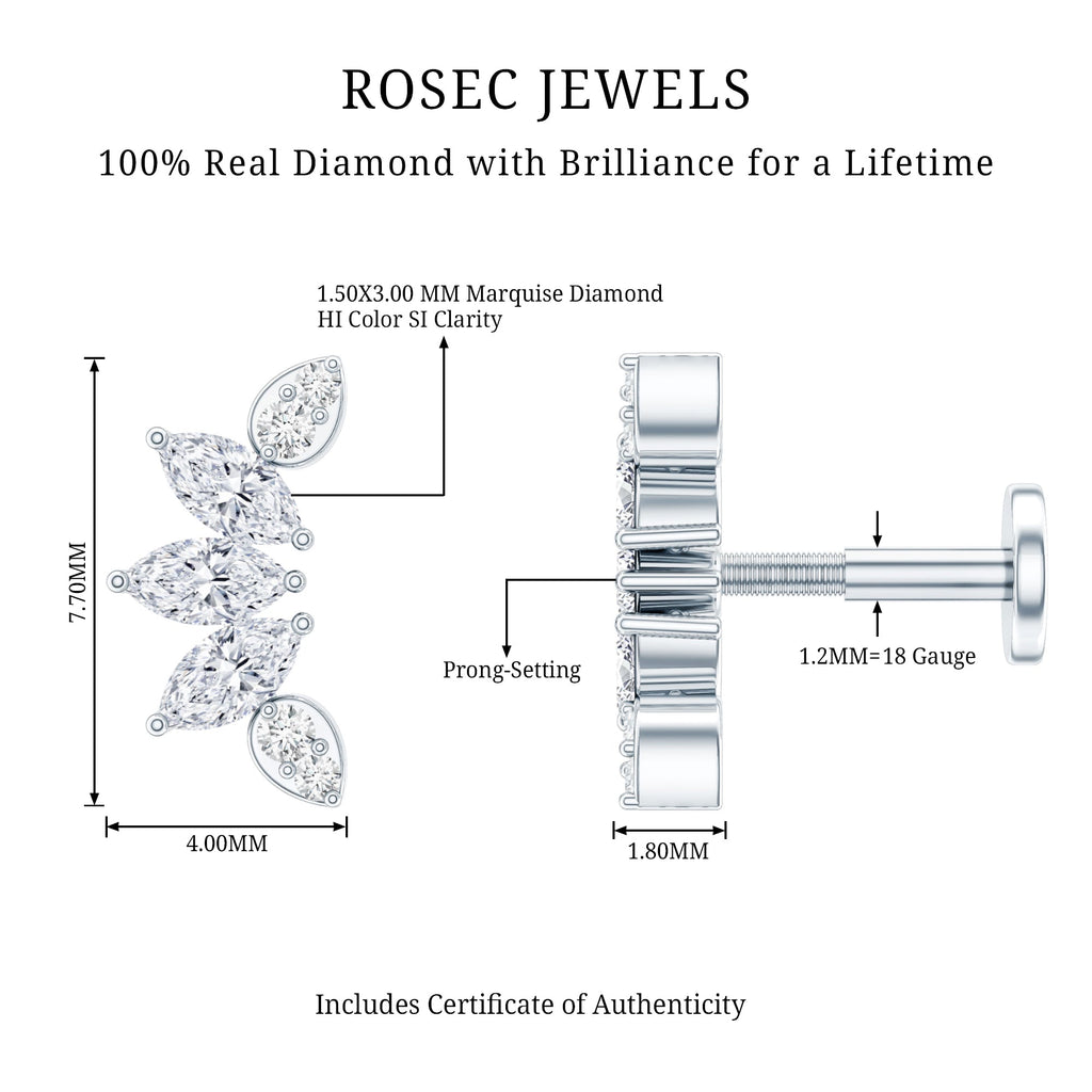 Marquise Diamond Leaf Crawler Earring for Helix Piercing