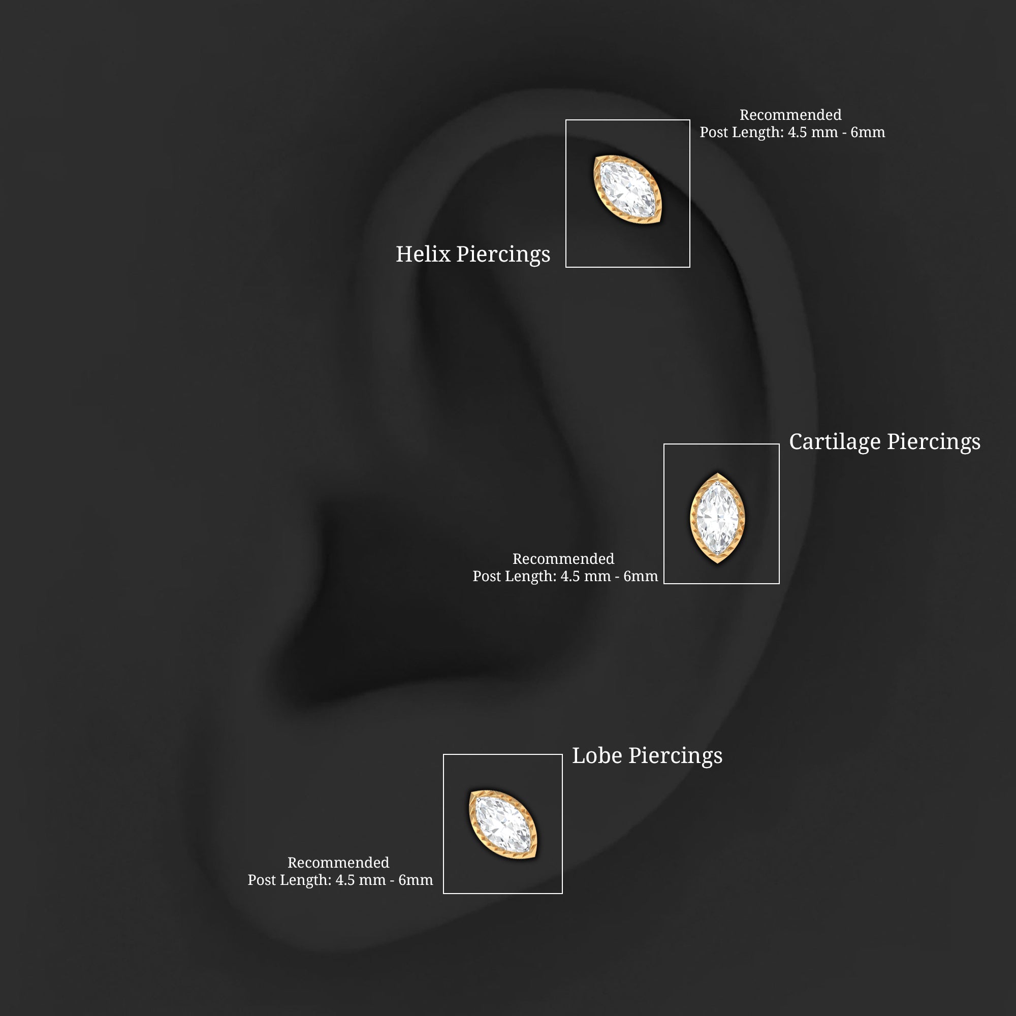 Marquise Diamond Solitaire Earring for Tragus Piercing