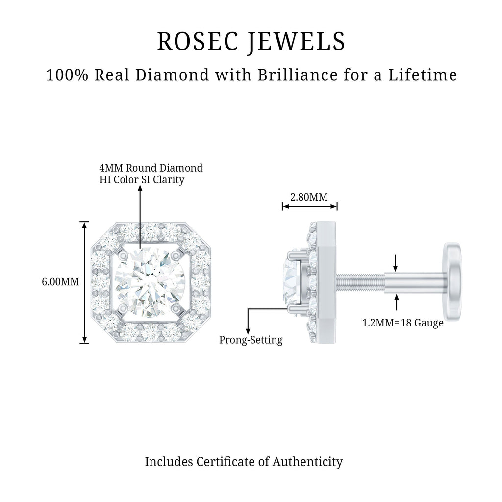 Simple Octagon Shape Diamond Helix Earring
