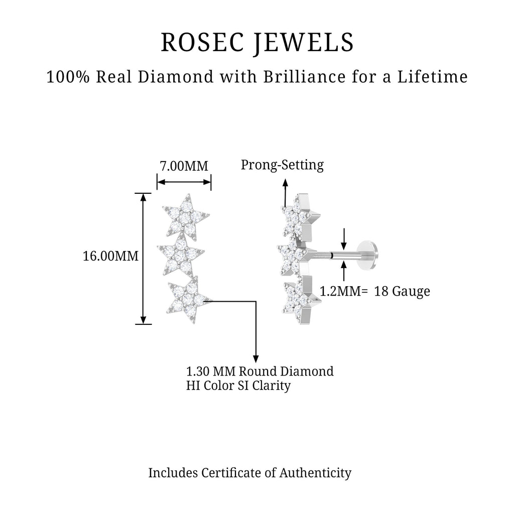 Diamond 3 Star Crawler Earring for Cartilage Piercing