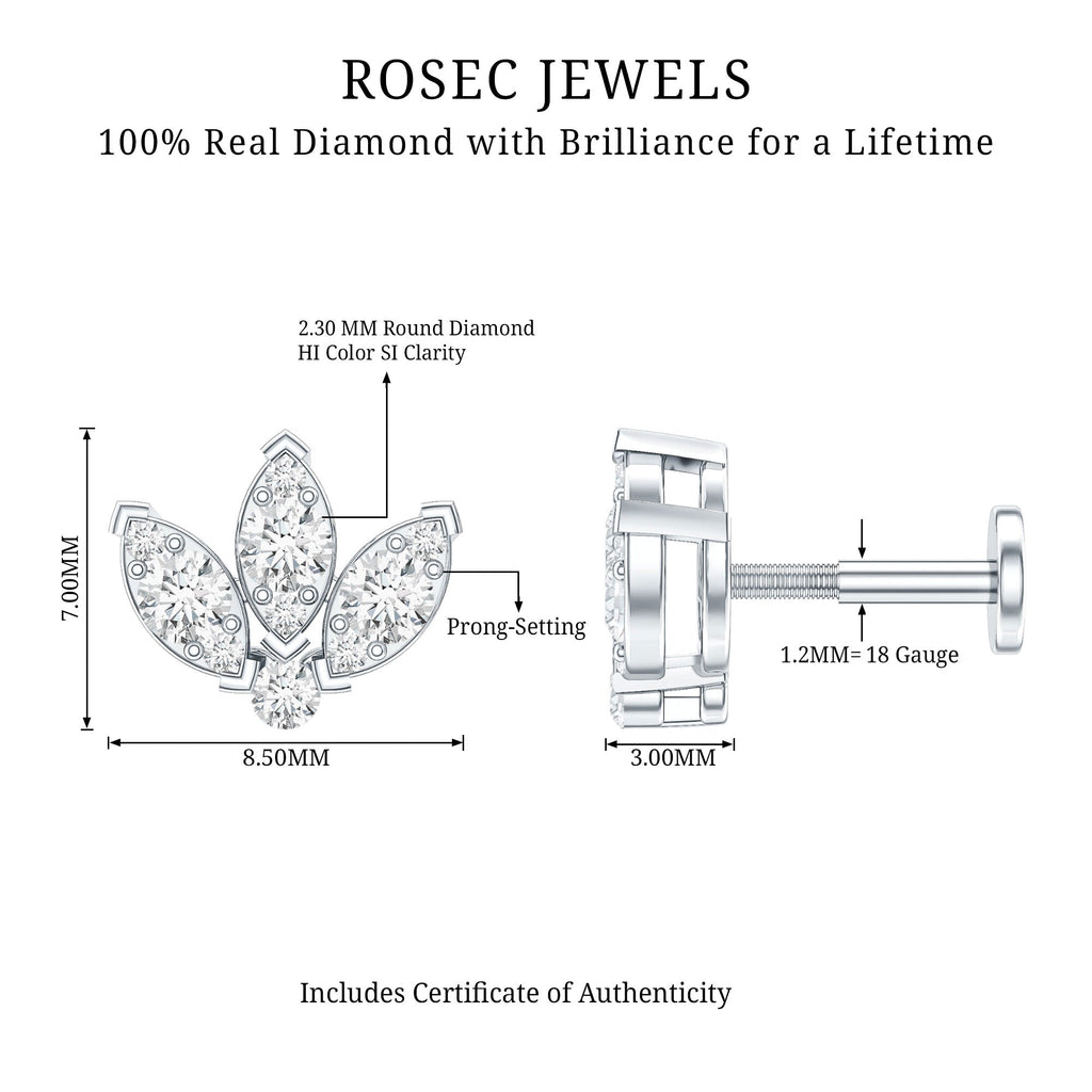 Certified Diamond Lotus Flower Earring with Flat Back