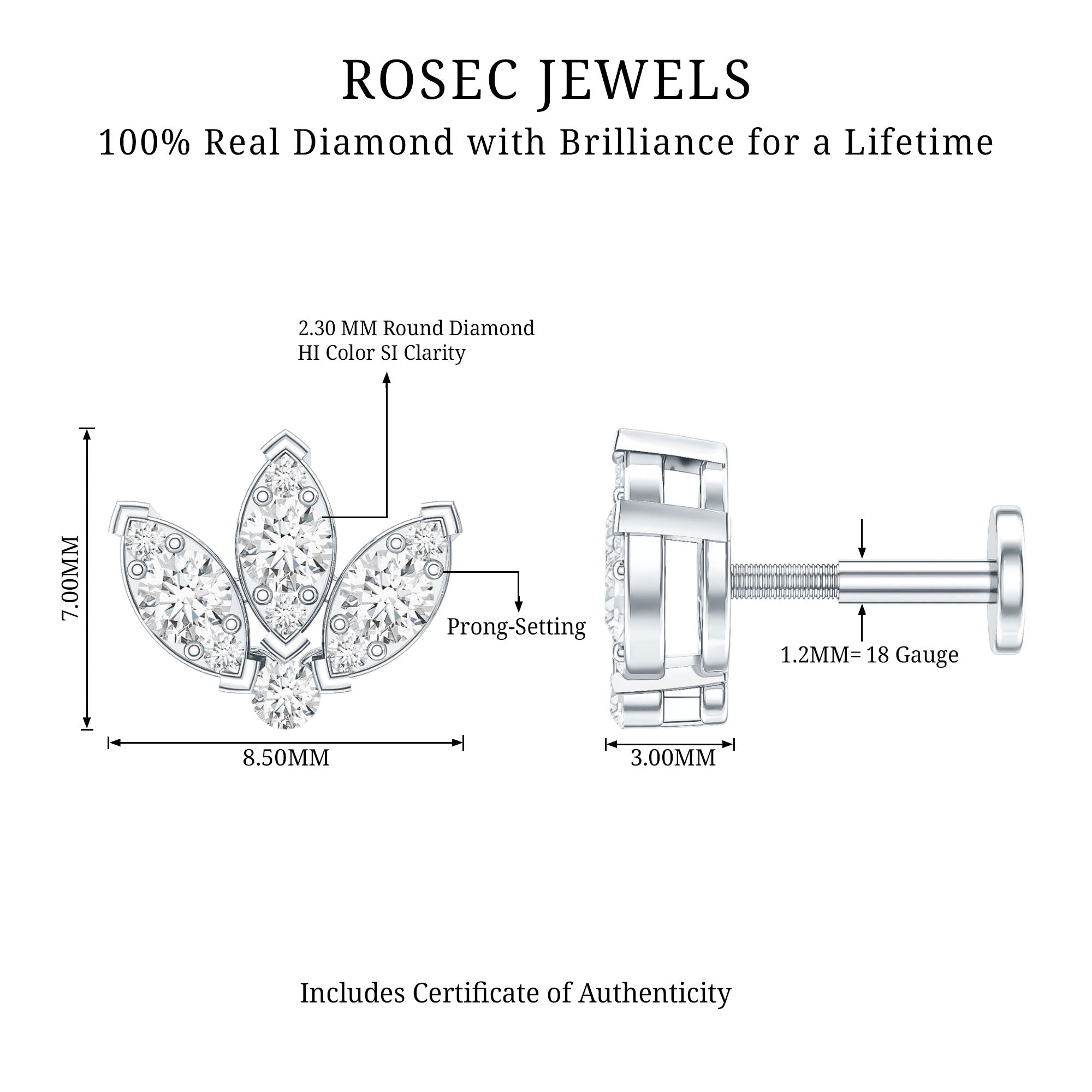 Certified Diamond Lotus Flower Earring with Flat Back