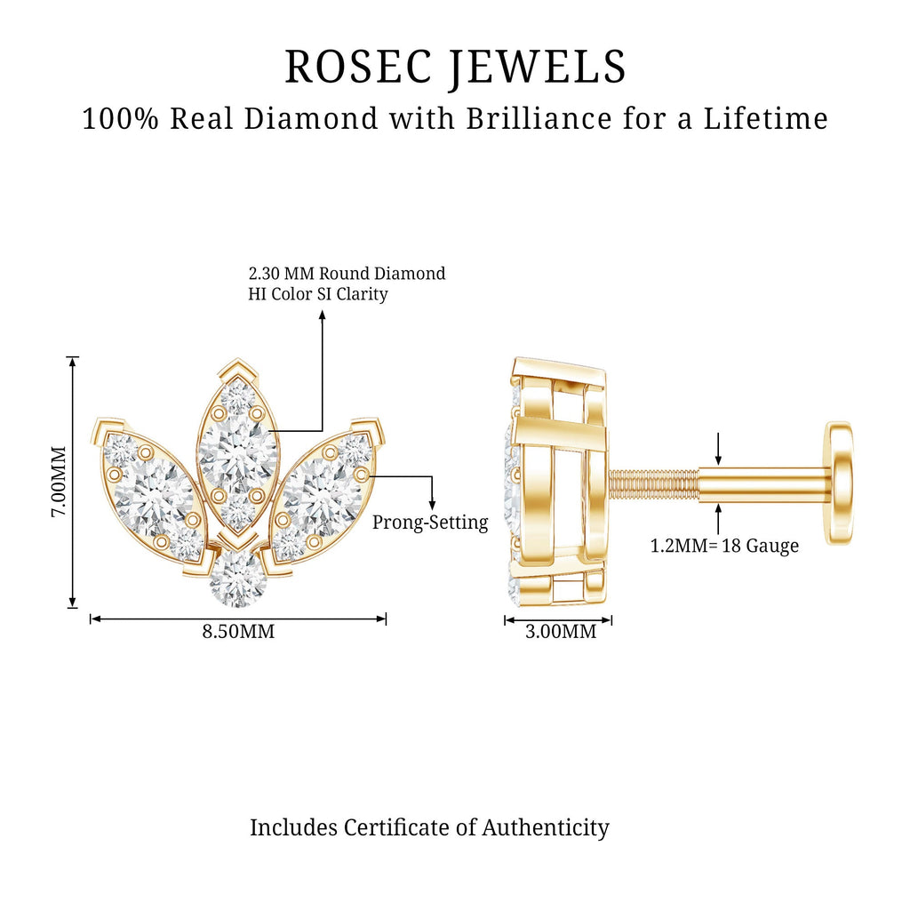 Certified Diamond Lotus Flower Earring with Flat Back