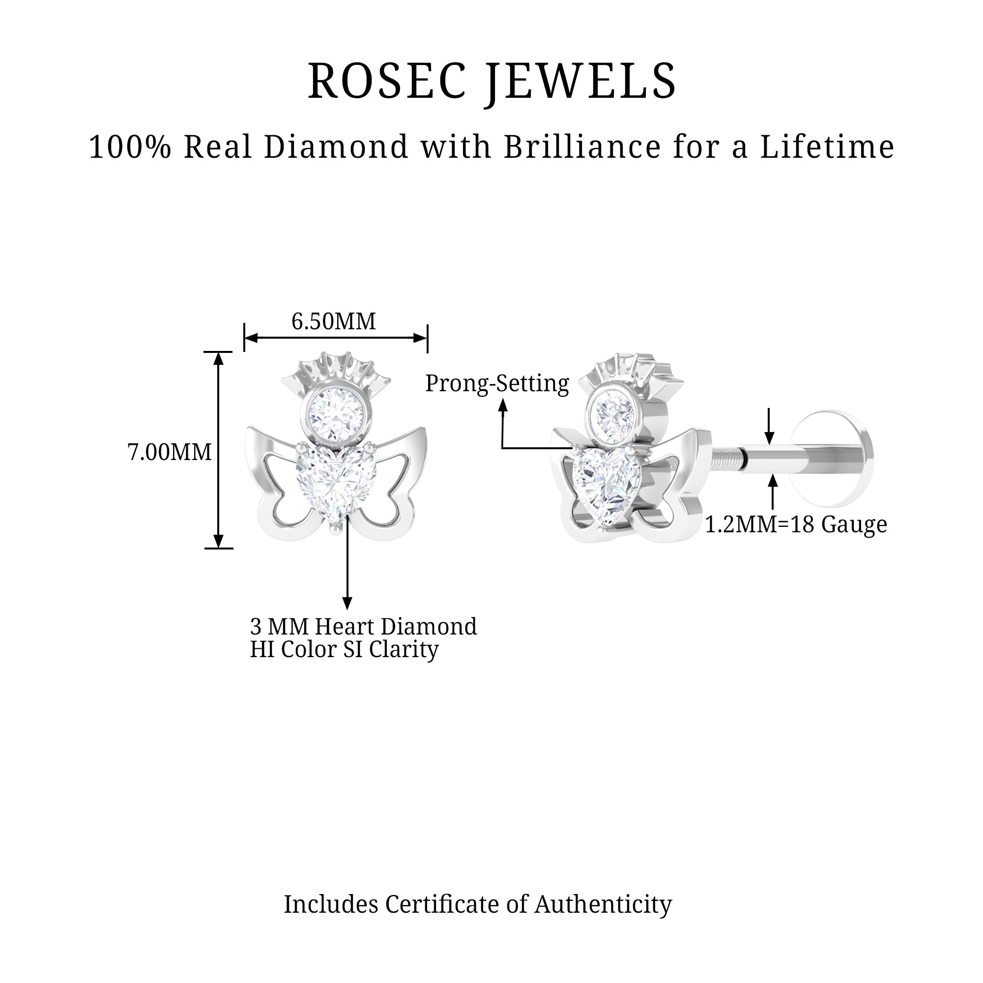 Heart Diamond Angel Earring for Helix Piercing