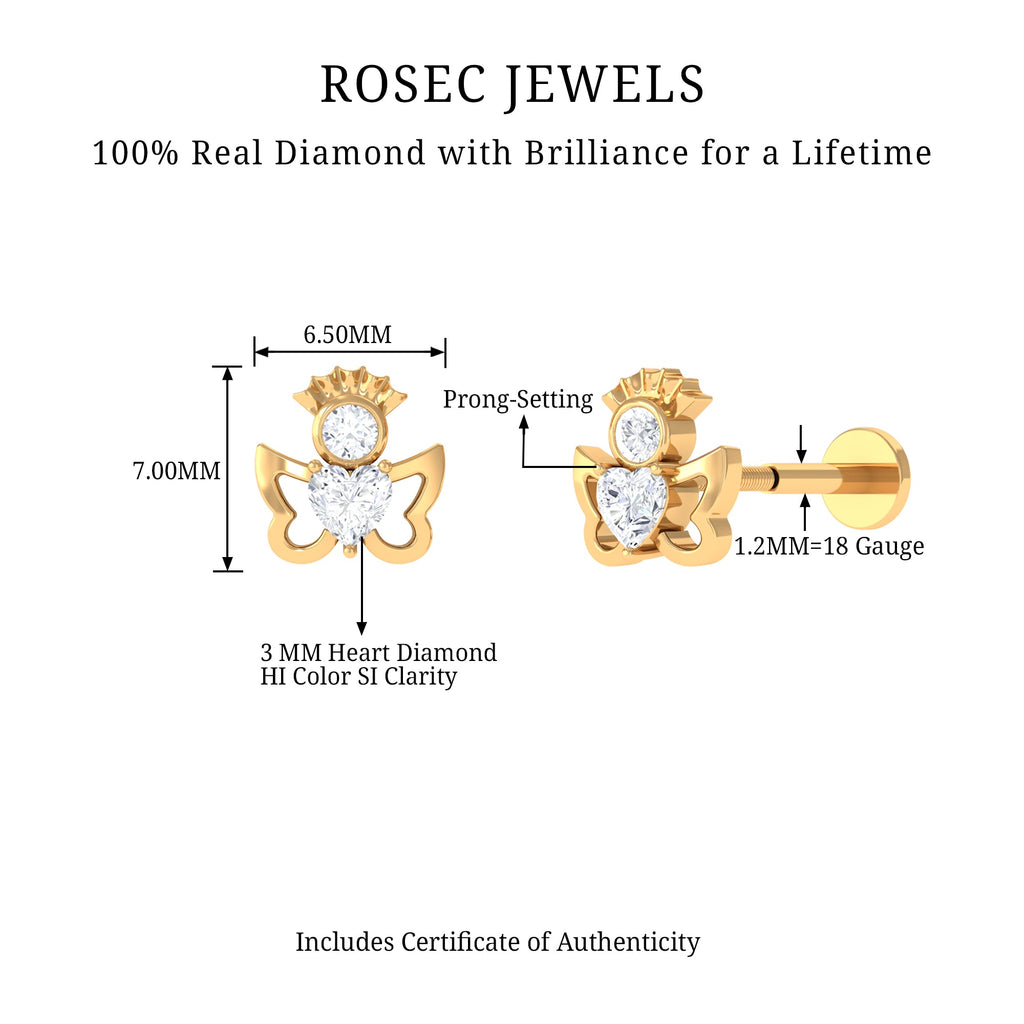 Heart Diamond Angel Earring for Helix Piercing