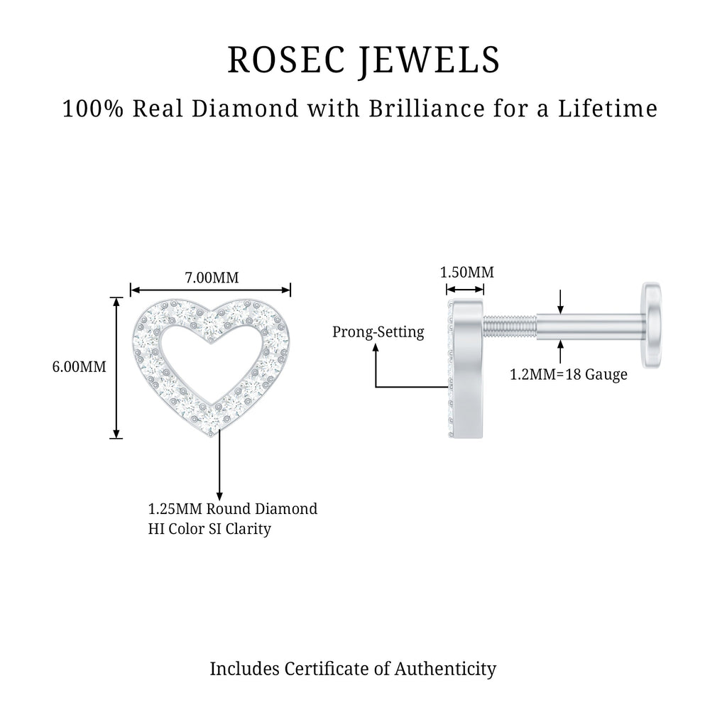 Cute Diamond Open Heart Earring for Helix Piercing
