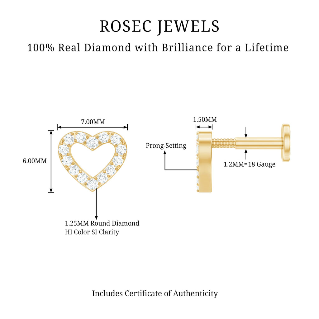 Cute Diamond Open Heart Earring for Helix Piercing