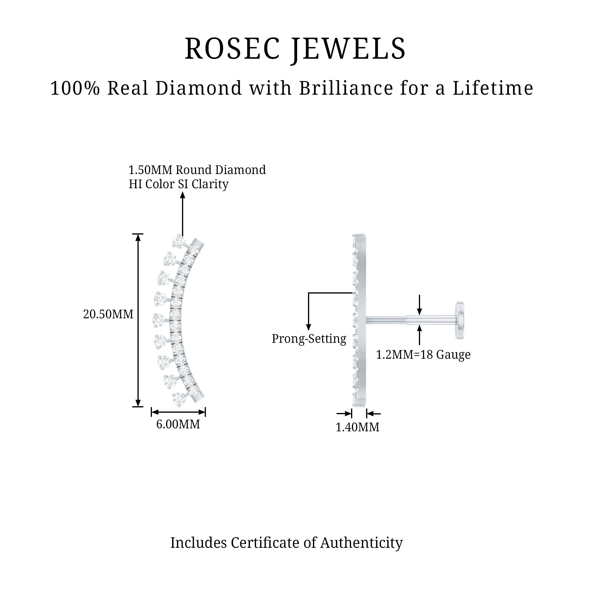 Minimal Diamond Crawler Earring for Cartilage Piercing