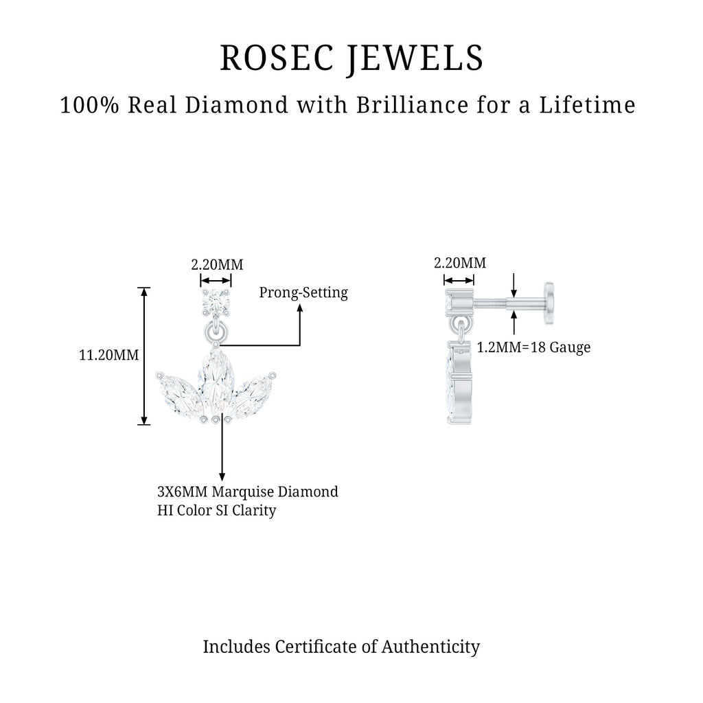 Marquise Diamond Lotus Cartilage Drop Earring