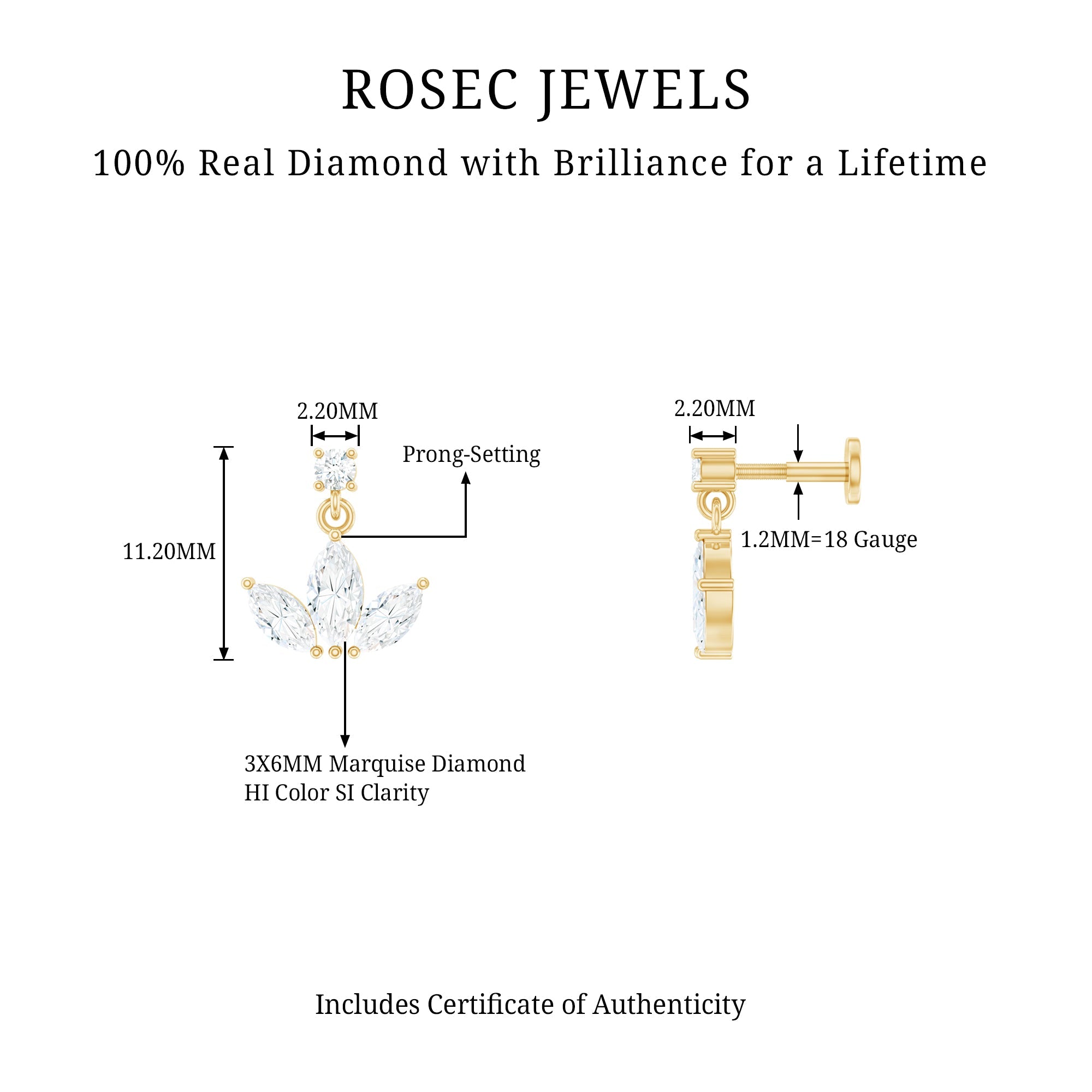 Marquise Diamond Lotus Cartilage Drop Earring