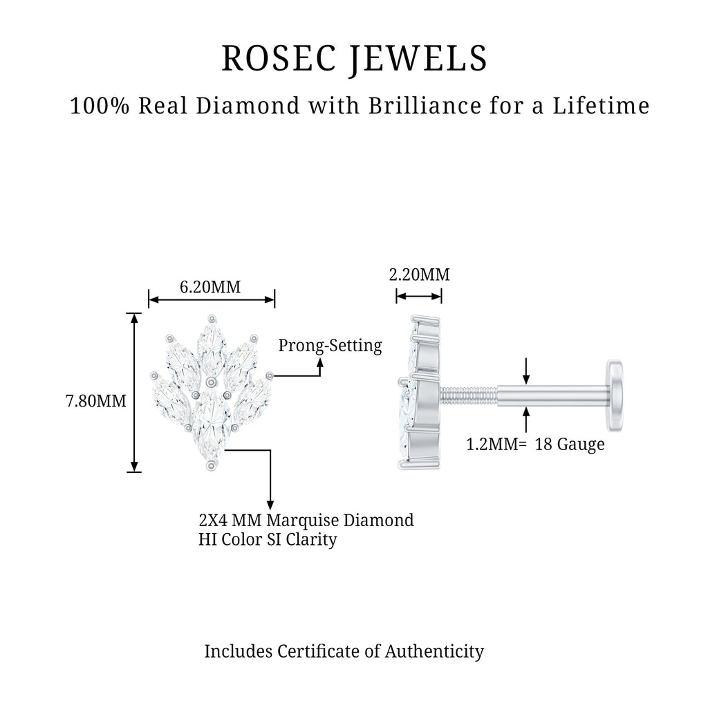 Marquise Diamond Leaf Cluster Helix Earring