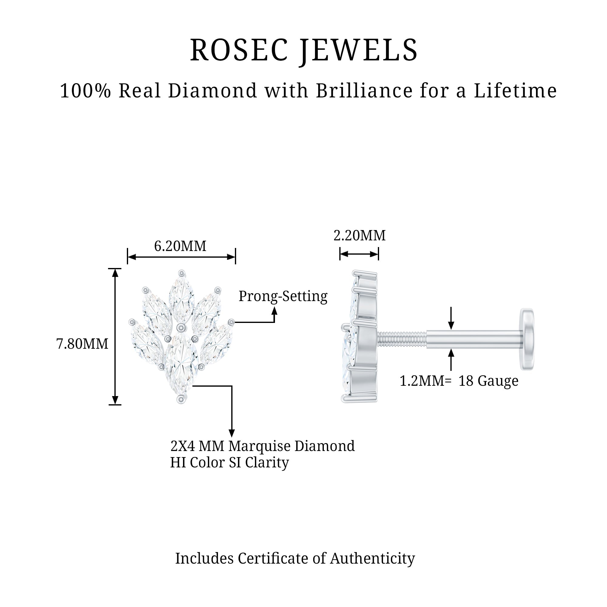 Marquise Diamond Leaf Cluster Helix Earring