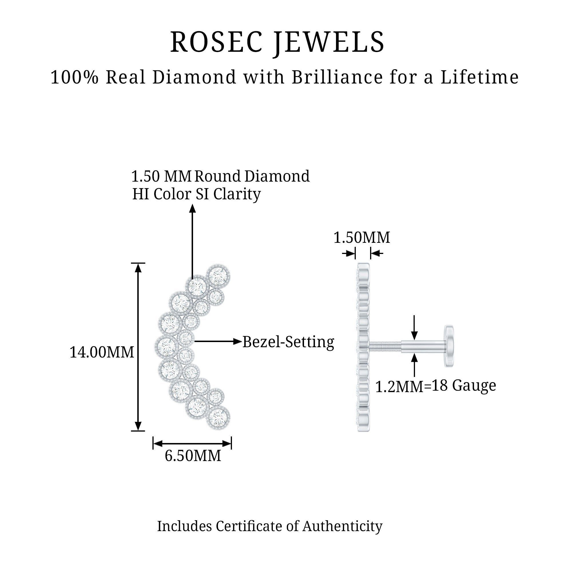Diamond Curved Crawler Earring in Bezel Set