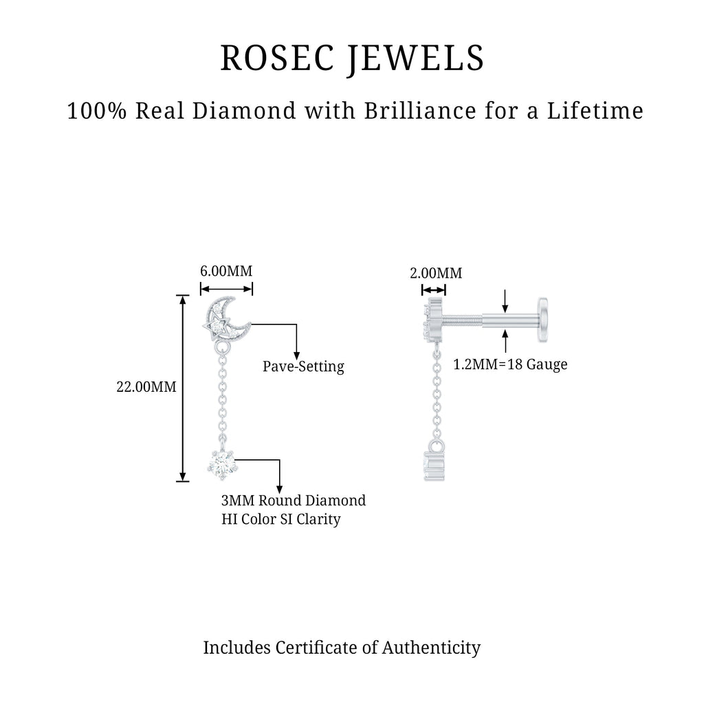 Diamond Moon Chain Earring for Helix Piercing