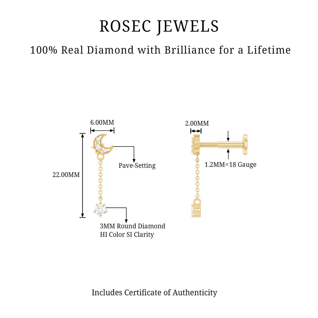 Diamond Moon Chain Earring for Helix Piercing