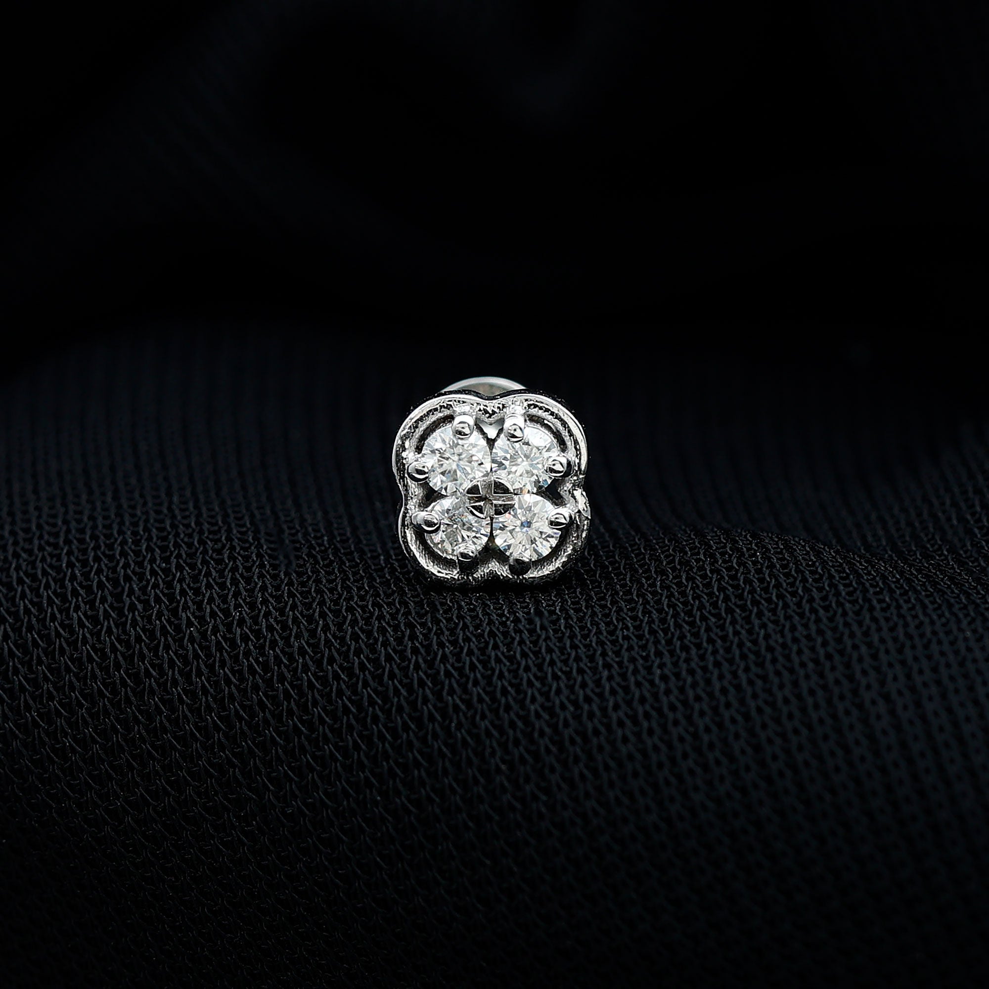 Diamond Flower Cluster Earring for Helix Piercing