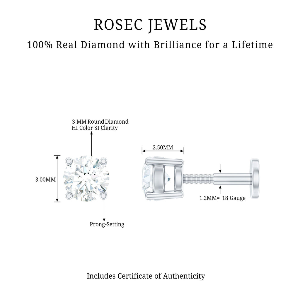 Minimalist Diamond Solitaire Earring for Tragus Piercing