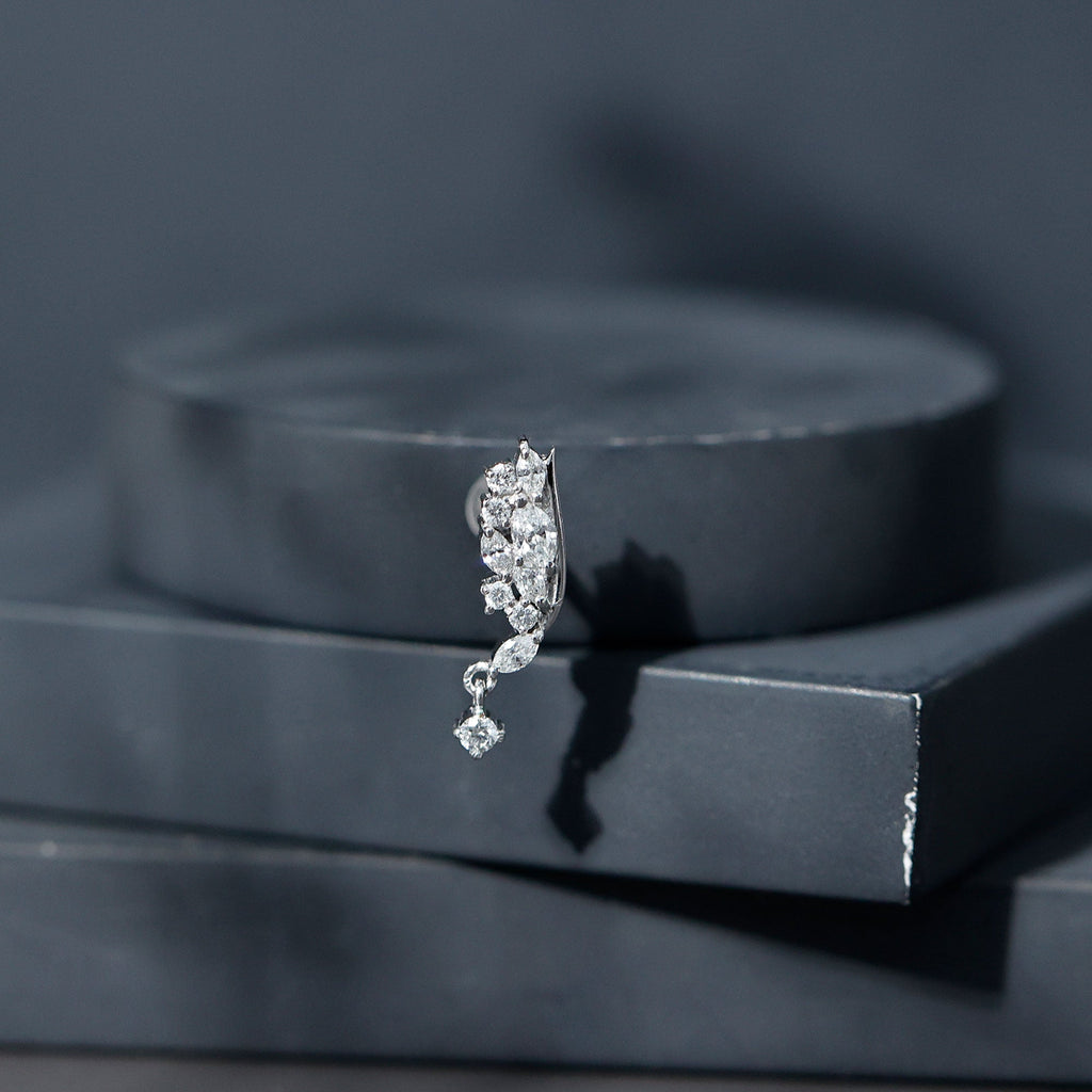 Brilliant Cut Diamond Wing Helix Drop Earring with Flat Back