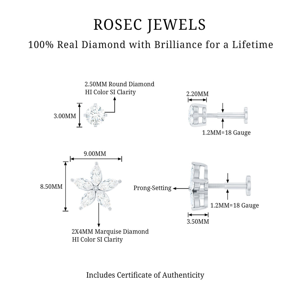 Marquise Diamond Flower Cartilage Earring Set