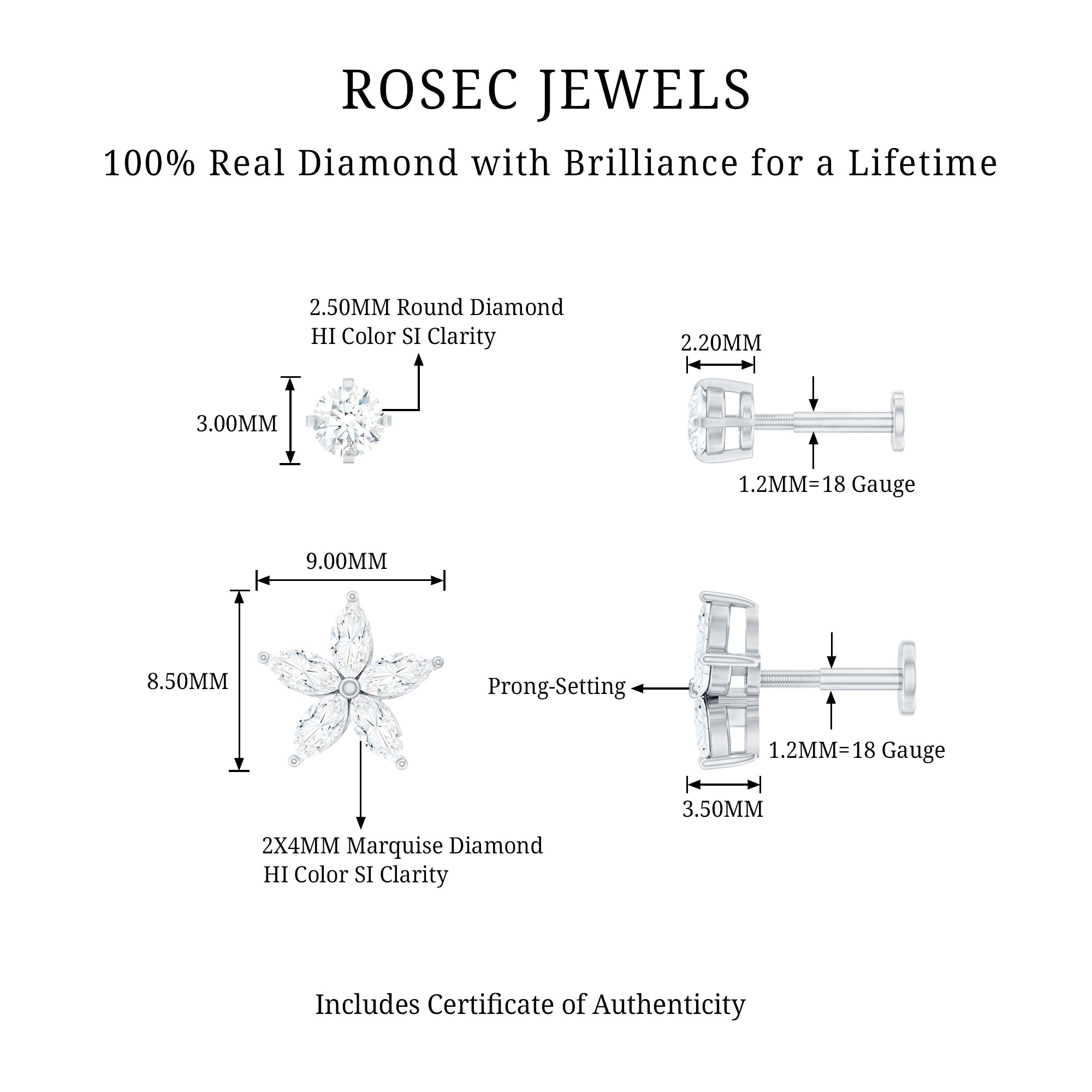 Marquise Diamond Flower Cartilage Earring Set