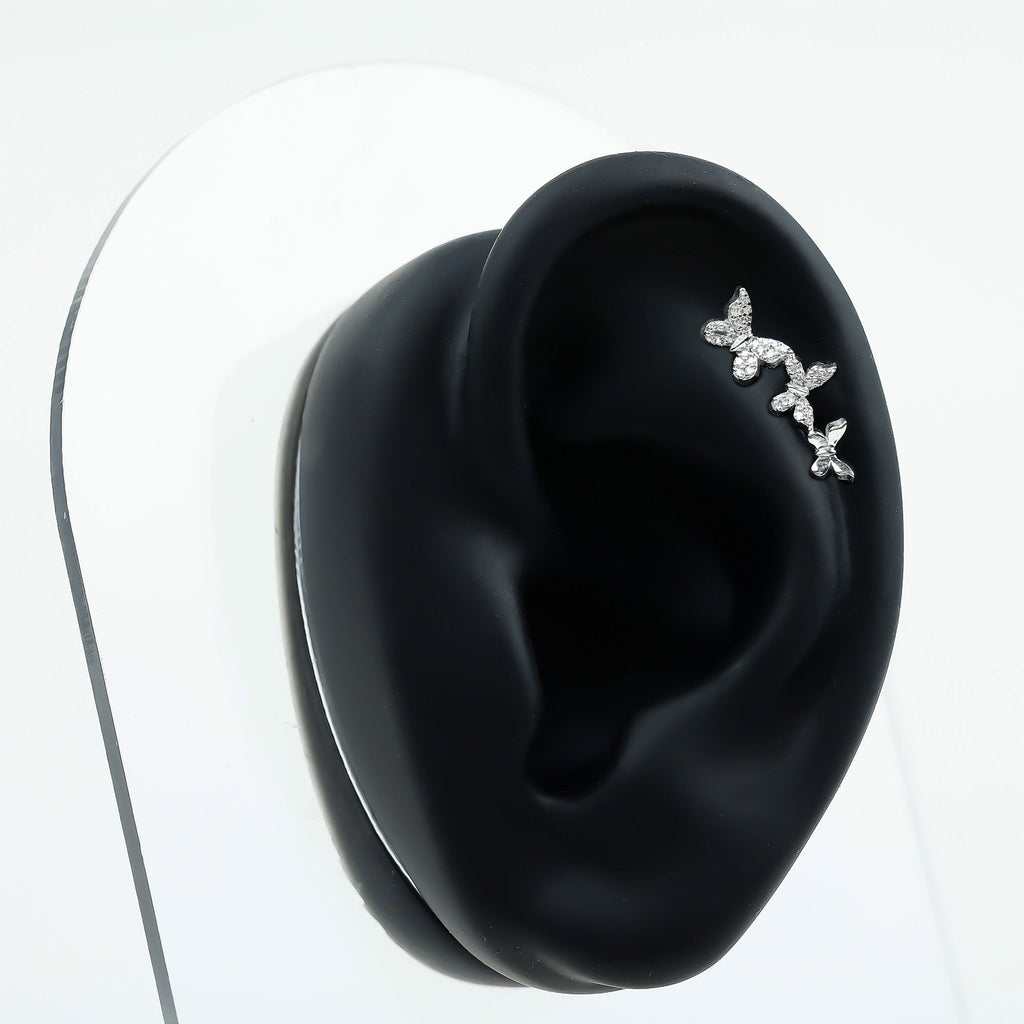 Diamond Butterfly Crawler Earring for Helix Piercing