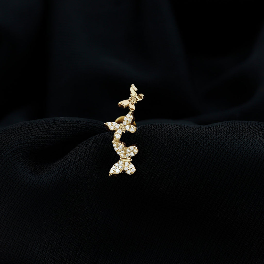 Diamond Butterfly Crawler Earring for Helix Piercing