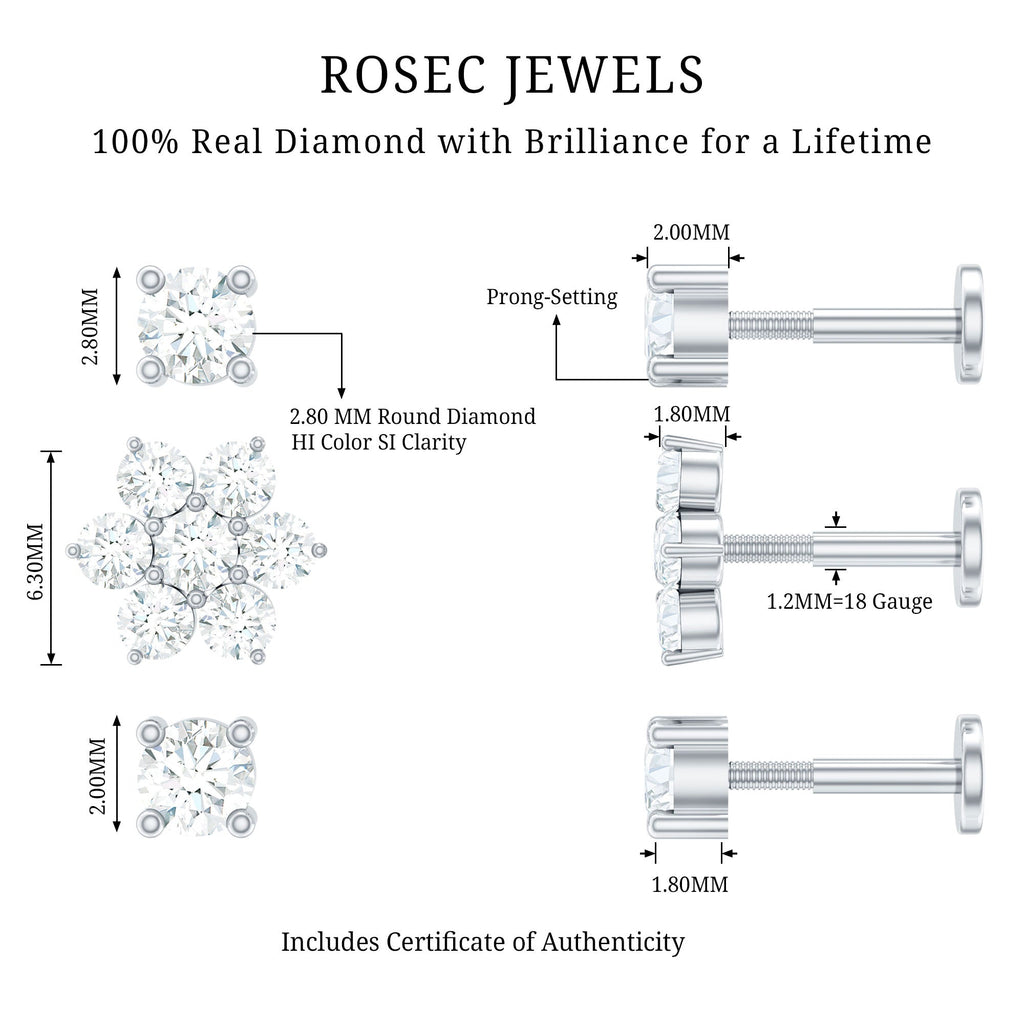 Certified Diamond Flower Helix Earring Set of 3