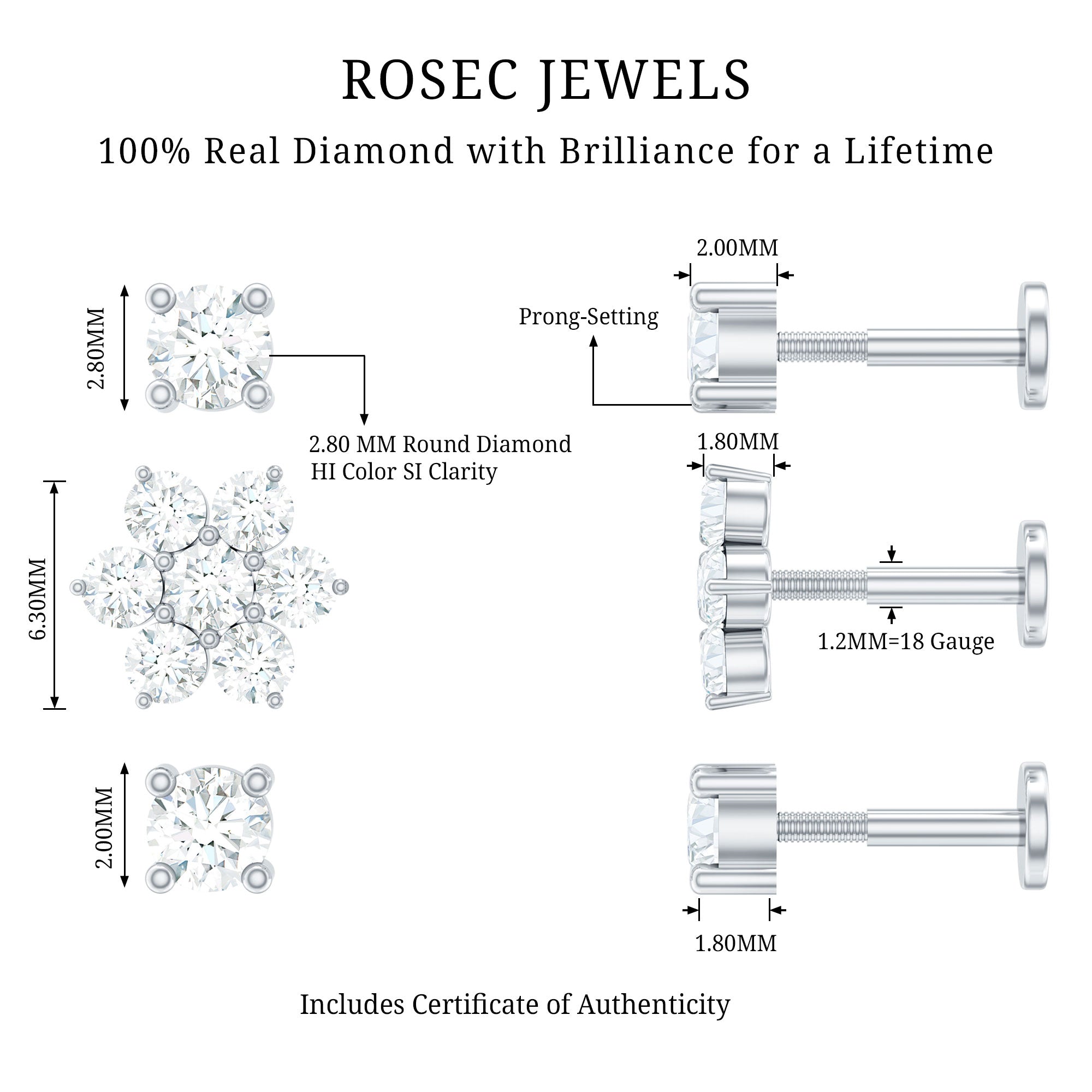 Certified Diamond Flower Helix Earring Set of 3